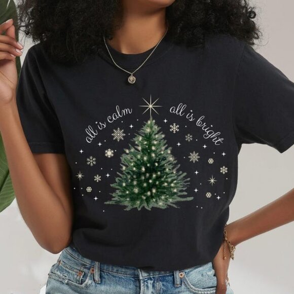 Tops - Christmas Tree Shirt, Minimal Holiday Tee, Cute Christmas Shirt